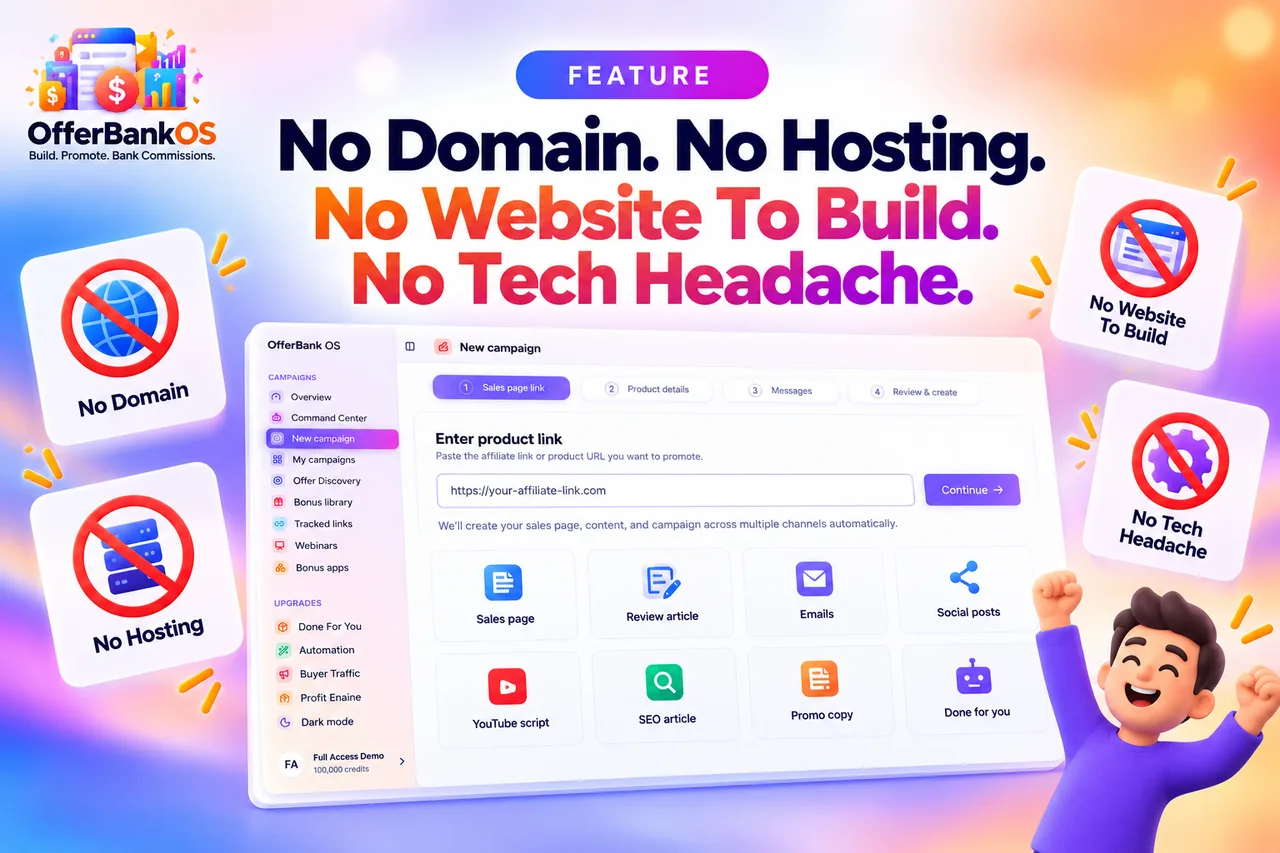 No Domain. No Hosting. No Website To Build. No Tech Headache.