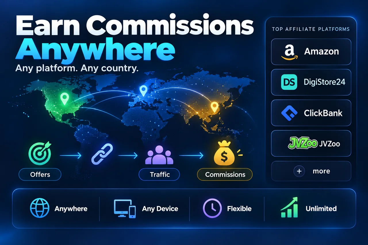 Earn commissions anywhere, any platform, any country