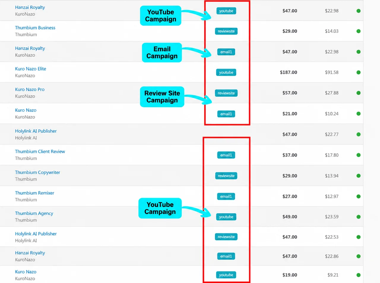 Real affiliate earnings
