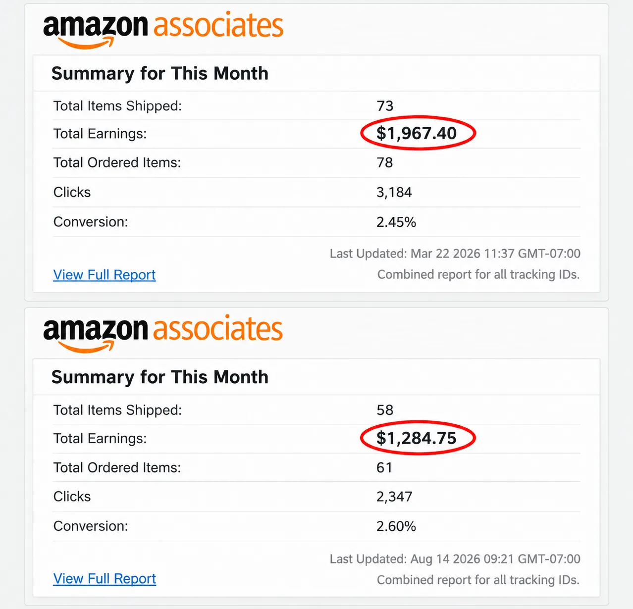 Real affiliate earnings