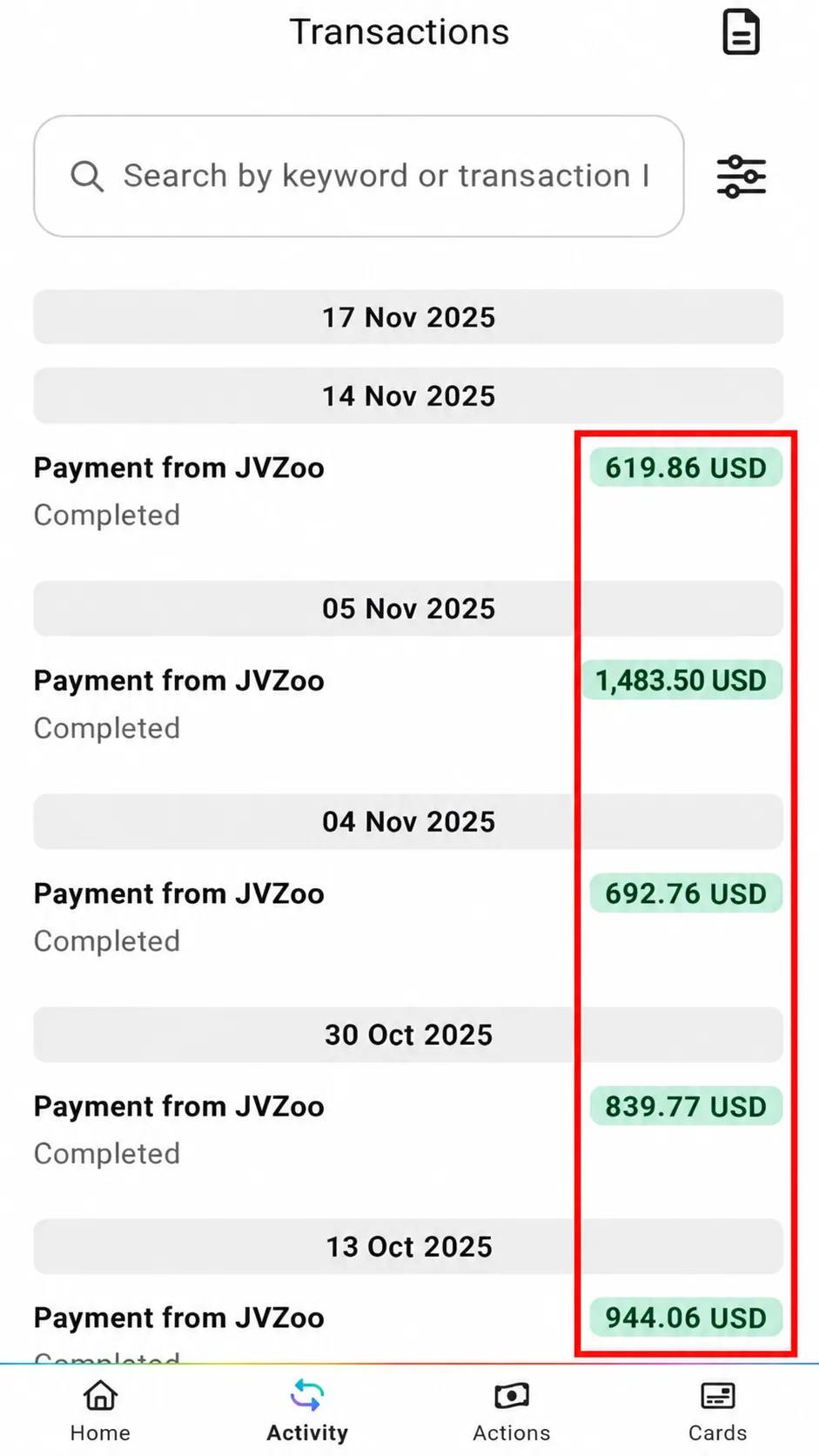 Real affiliate earnings