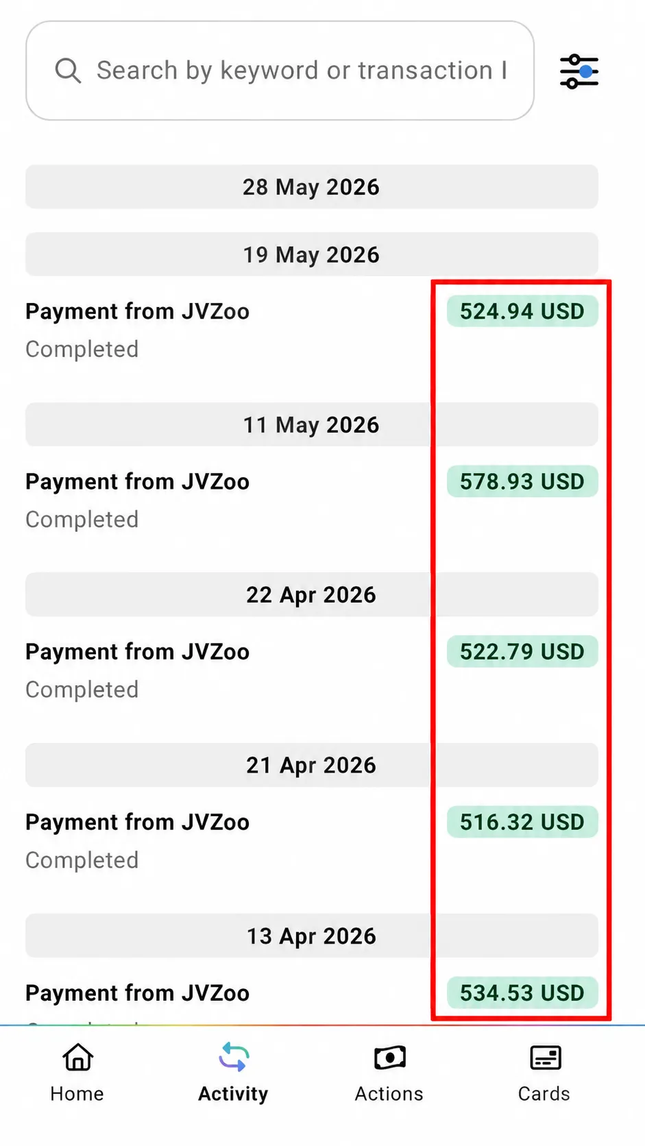 Real affiliate earnings